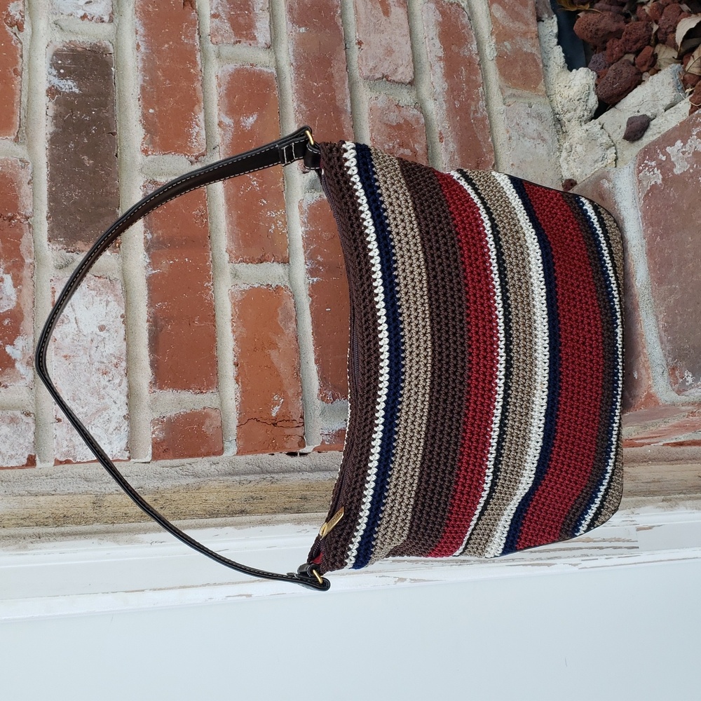 Vintage The Sak Eliott Lucca Crochet Stripe Nylon Hobo Bag Y2K Bohemian Beachy